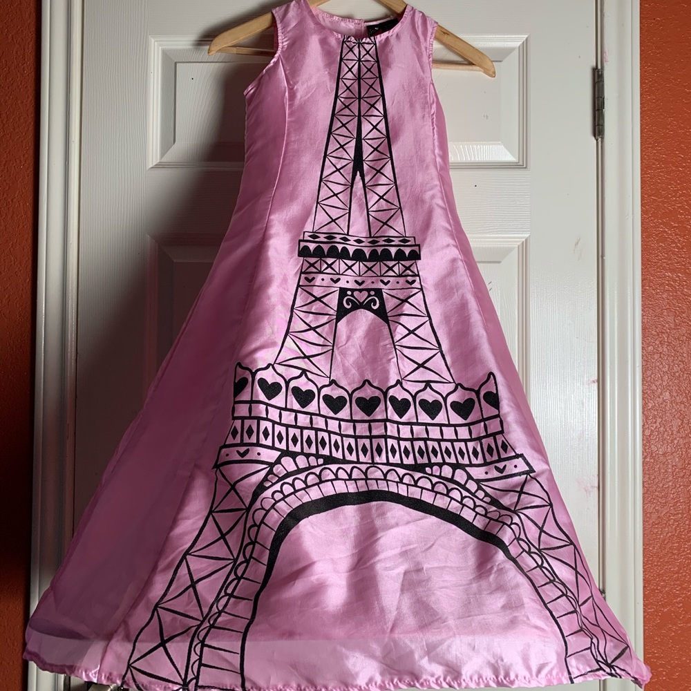 pink dress with paris print